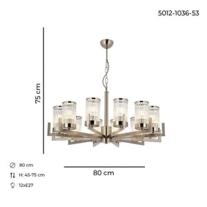 Lustra HubRom, INTERCE 5012-1036-53 80x80xHmax75 cm 12xE27-60W Crom Satinat