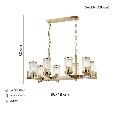 Lustra HubRom, INTERCE 5408-1036-52 90x48xHmax80 cm 8xE27-60W Antiq