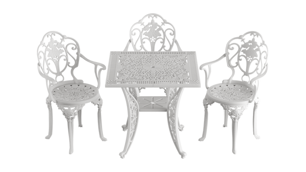 Set Mobilier Gradina HubRom, 1xMasa Patrata(75x75x72), 3xScaun ISPARTA(43x42x50x92) Alb