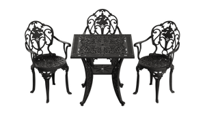 Set Mobilier Gradina HubRom, 1xMasa Patrata(75x75x72), 3xScaun ISPARTA(43x42x50x92) Negru