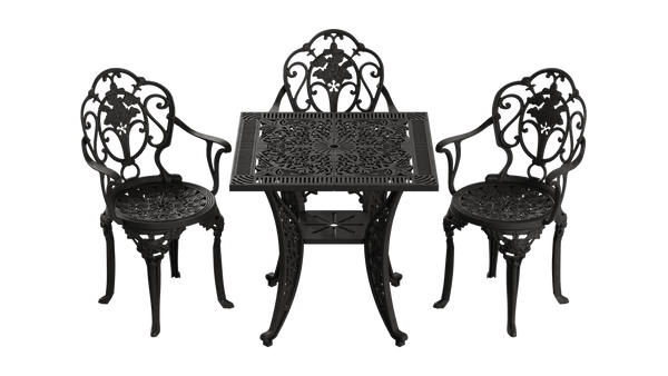 Set Mobilier Gradina HubRom, 1xMasa Patrata(75x75x72), 3xScaun ISPARTA(43x42x50x92) Negru