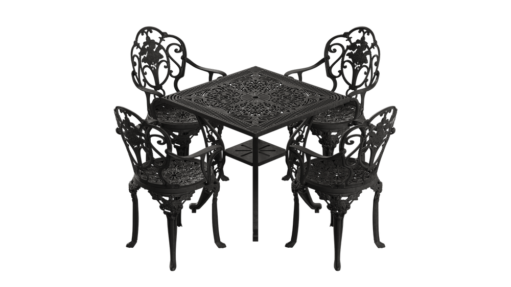 Set Mobilier Gradina HubRom, 1xMasa Patrata(75x75x72), 4xScaun ISPARTA(43x42x50x92) Negru