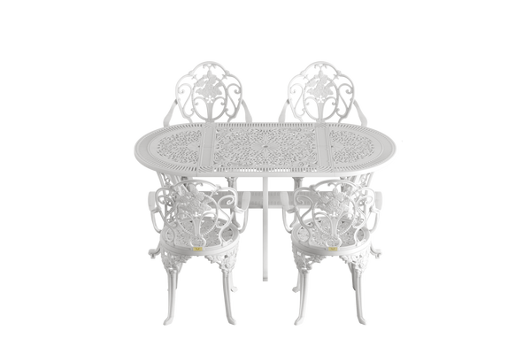 Set Mobilier Gradina HubRom, 1xMasa Ovala(75x150x72), 4xScaun ISPARTA(43x42x50x92) Alb