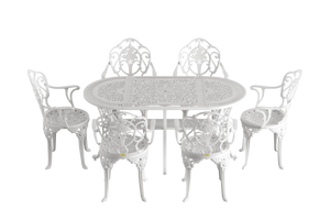 Set Mobilier Gradina HubRom, 1xMasa Ovala(75x150x72), 6xScaun ISPARTA(43x42x50x92) Alb