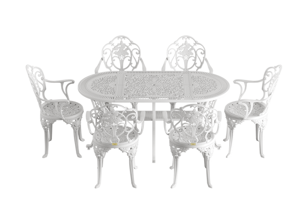 Set Mobilier Gradina HubRom, 1xMasa Ovala(75x150x72), 6xScaun ISPARTA(43x42x50x92) Alb