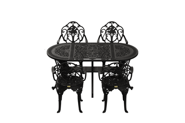 Set Mobilier Gradina HubRom, 1xMasa Ovala(75x150x72), 4xScaun ISPARTA(43x42x50x92) Negru