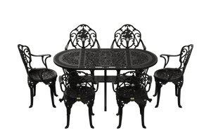 Set Mobilier Gradina HubRom, 1xMasa Ovala(75x150x72), 6xScaun ISPARTA(43x42x50x92) Negru