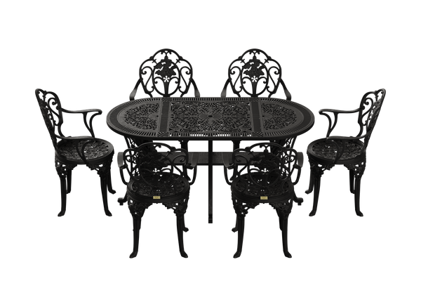 Set Mobilier Gradina HubRom, 1xMasa Ovala(75x150x72), 6xScaun ISPARTA(43x42x50x92) Negru