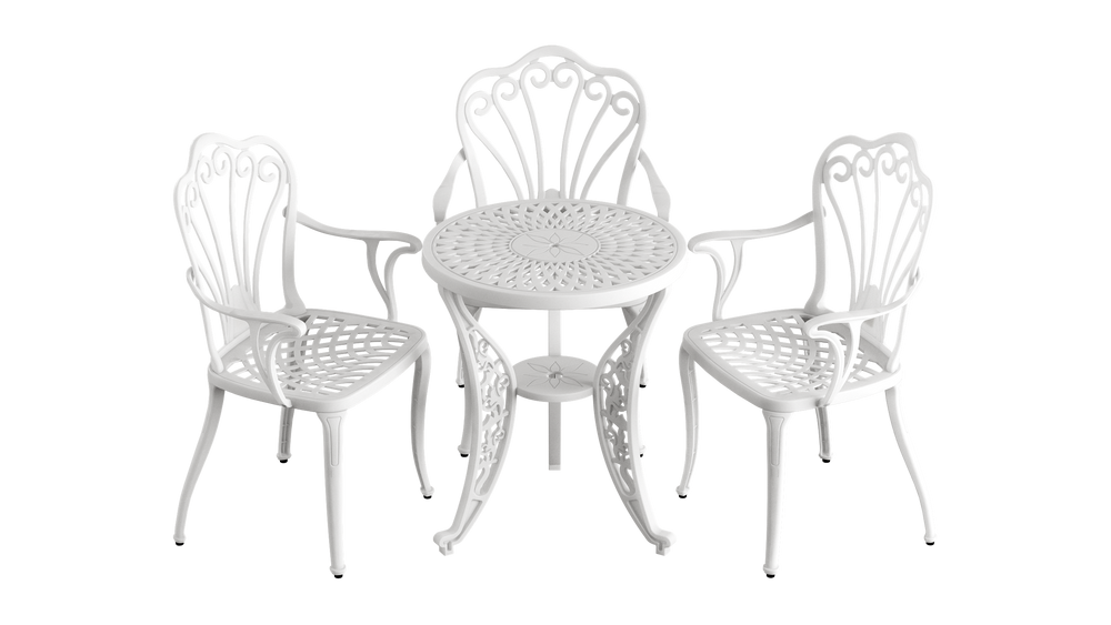 Set Mobilier Gradina HubRom, 1xMasa Rotunda(60x72), 3xScaun ISTANBUL(43x42x50x91) Alb
