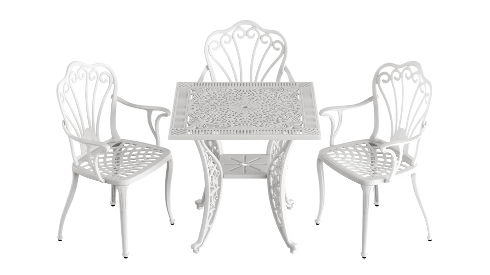 Set Mobilier Gradina HubRom, 1xMasa Patrata(75x75x72), 3xScaun ISTANBUL(43x42x50x91) Alb