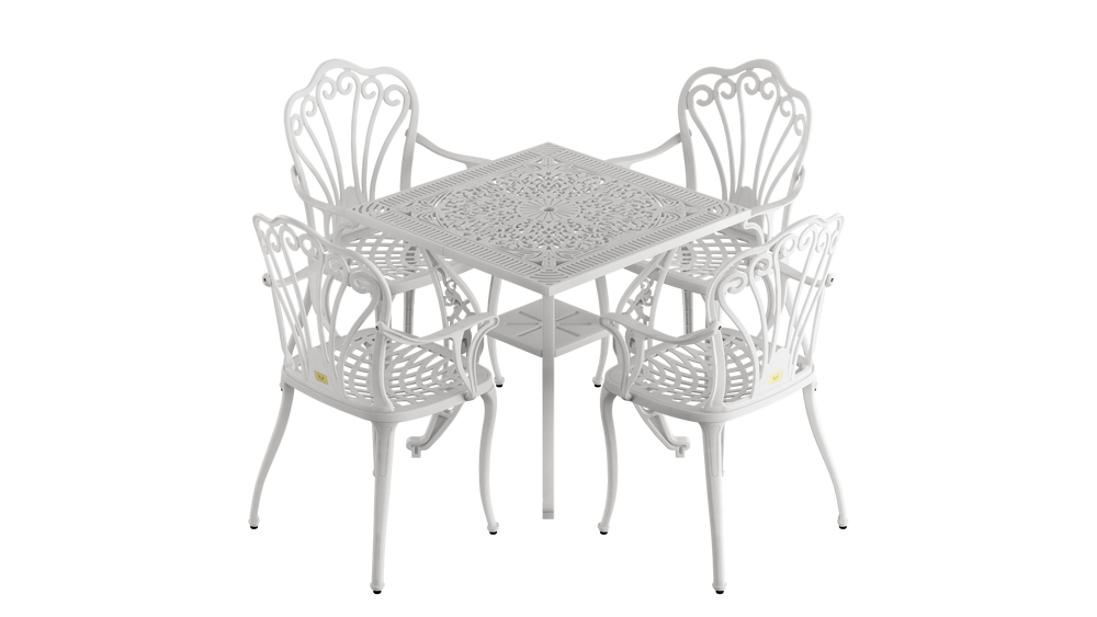Set Mobilier Gradina HubRom, 1xMasa Patrata(75x75x72), 4xScaun ISTANBUL(43x42x50x91) Alb