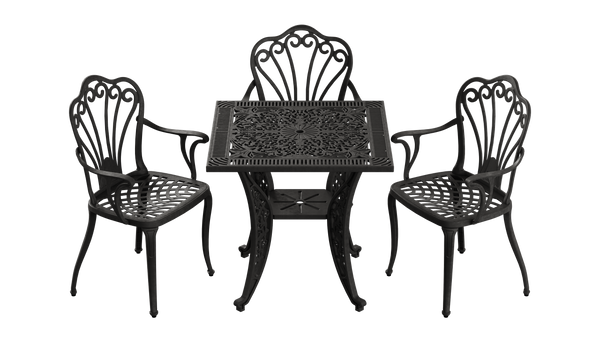 Set Mobilier Gradina HubRom, 1xMasa Patrata(75x75x72), 3xScaun ISTANBUL(43x42x50x91) Negru