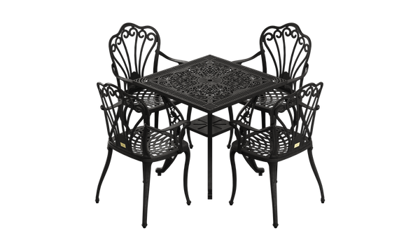 Set Mobilier Gradina HubRom, 1xMasa Patrata(75x75x72), 4xScaun ISTANBUL(43x42x50x91) Negru