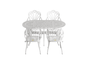 Set Mobilier Gradina HubRom, 1xMasa Ovala(75x150x72), 4xScaun ISTANBUL(43x42x50x91) Alb