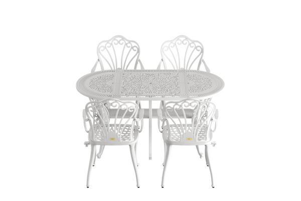 Set Mobilier Gradina HubRom, 1xMasa Ovala(75x150x72), 4xScaun ISTANBUL(43x42x50x91) Alb