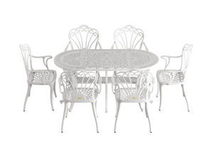 Set Mobilier Gradina HubRom, 1xMasa Ovala(75x150x72), 6xScaun ISTANBUL(43x42x50x91) Alb