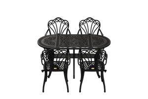 Set Mobilier Gradina HubRom, 1xMasa Ovala(75x150x72), 4xScaun ISTANBUL(43x42x50x91) Negru