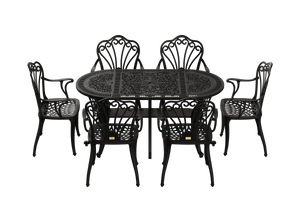 Set Mobilier Gradina HubRom, 1xMasa Ovala(75x150x72), 6xScaun ISTANBUL(43x42x50x91) Negru