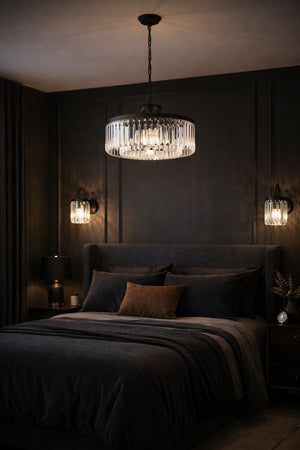 Lustra Cristal HubRom, KANVAS SET 3 pieces 3450-BL-03 45x70 cm 8xE14-40W, 2x Aplica(14x22 cm 1xE14-40W ) Negru