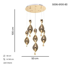 Lustra Led HubRom, LIKYA Auriu 5006-6100-83 50x50xHmax150 cm 3200 K Lumina Calda,Rece,Neutra