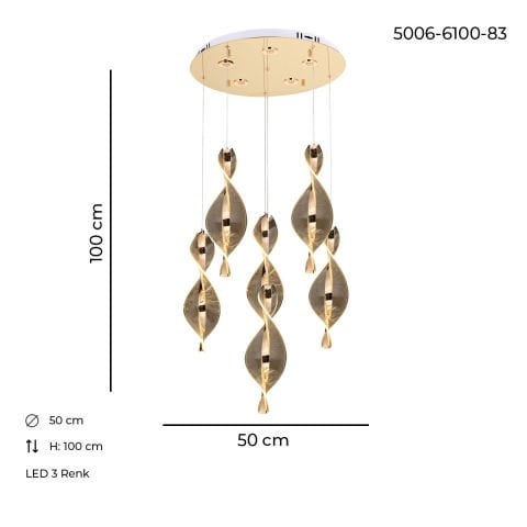 Lustra Led HubRom, LIKYA Auriu 5006-6100-83 50x50xHmax150 cm 3200 K Lumina Calda,Rece,Neutra