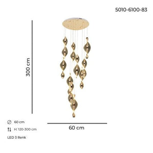 Lustra Led HubRom, LIKYA Auriu 5010-6100-83 60x60xHmax300 cm 3200 K Lumina Calda,Rece,Neutra