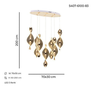 Lustra Led HubRom, LIKYA Auriu 5407-6100-83 70x30xHmax200 cm 3200 K Lumina Calda,Rece,Neutra