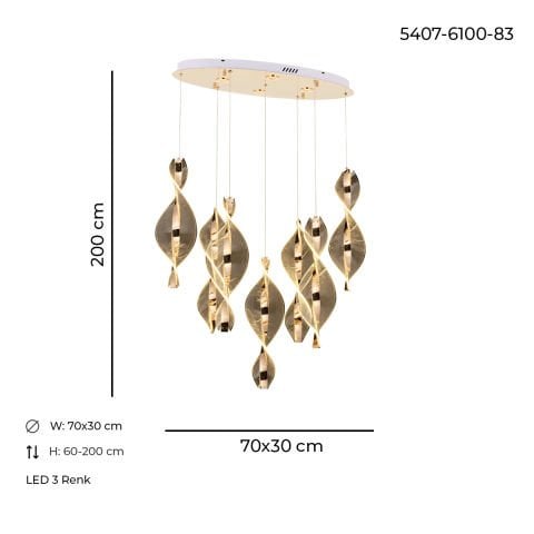 Lustra Led HubRom, LIKYA Auriu 5407-6100-83 70x30xHmax200 cm 3200 K Lumina Calda,Rece,Neutra