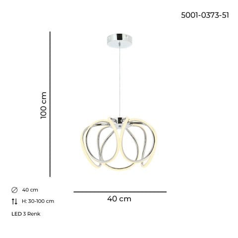 Lustra Led HubRom, LINA Crom 5001-0383-51 40x30xHmax100 cm Lumina Calda,Rece,Neutra