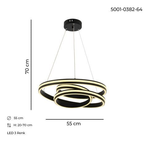 Lustra Led HubRom, LIVIA Negru 5001-0382-64 55x55xHmax70 cm Lumina Calda,Rece,Neutra