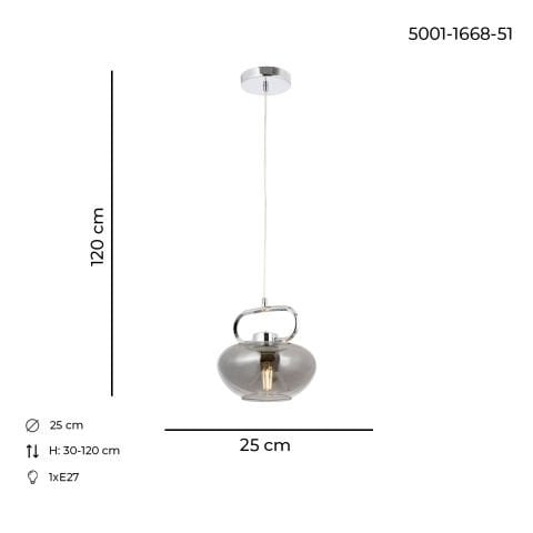Lustra HubRom, LONDON 5001-1668-51 25x25xHmax100 cm 1xE27-60W Crom