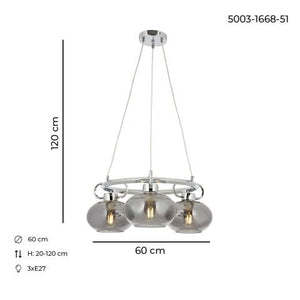 Lustra HubRom, LONDON 5003-1668-51 60x60xHmax120 cm 3xE27-60W Crom