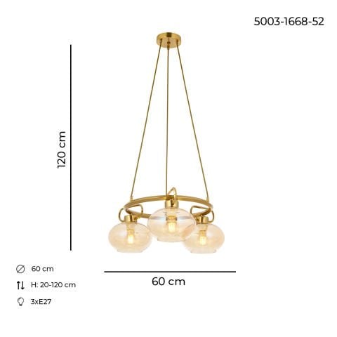 Lustra HubRom, LONDON 5003-1668-52 60x60xHmax120 cm 3xE27-60W Antiq