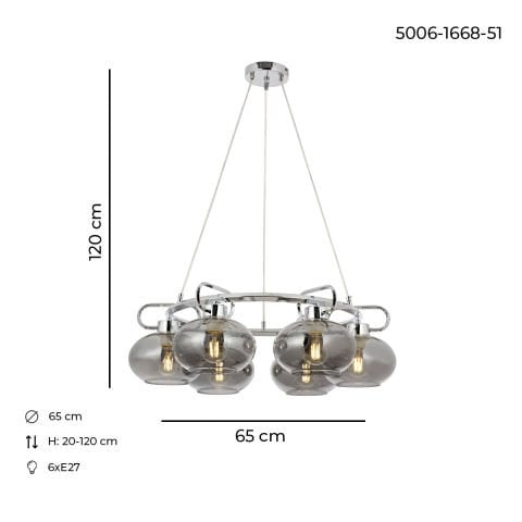 Lustra HubRom, LONDON 5006-1668-51 65x65xHmax120 cm 6xE27-60W Crom