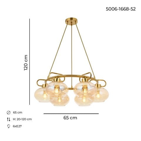 Lustra HubRom, LONDON 5006-1668-52 65x65xHmax120 cm 6xE27-60W Antiq