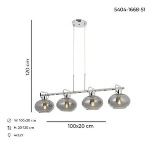 Lustra HubRom, LONDON 5404-1668-51 100x20xHmax120 cm 4xE27-60W Crom