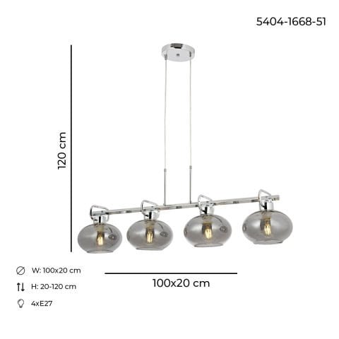 Lustra HubRom, LONDON 5404-1668-51 100x20xHmax120 cm 4xE27-60W Crom