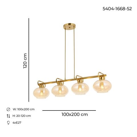 Lustra HubRom, LONDON 5404-1668-52 100x20xHmax120 cm 4xE27-60W Antiq