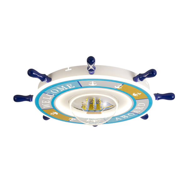 Plafonieara Led HubRom, LOUI, cu model cârmă de navă pentru camera copiilor 8027-01 66x14,5 cm Alb /Albastru