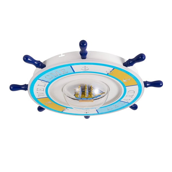 Plafonieara Led HubRom, LOUI, cu model cârmă de navă pentru camera copiilor 8027-01 66x14,5 cm Alb /Albastru