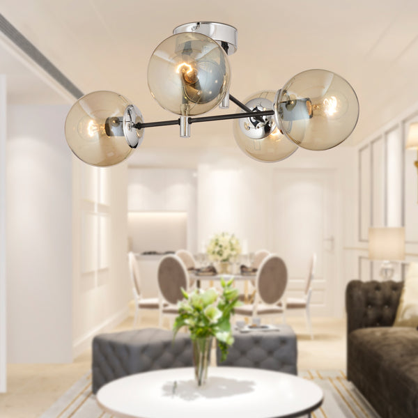 Plafonieara HubRom, MARAL 3548-04-CH 70x35 cm 4xE27-60W Negru / Crom