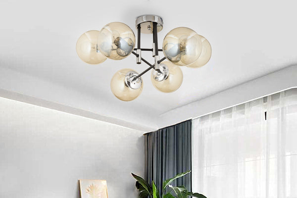 Plafonieara HubRom, MARAL 3548-06-CH 70x35 cm 6xE27-60W Negru / Crom