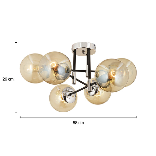 Plafonieara HubRom, MARAL 3548-06-CH 70x35 cm 6xE27-60W Negru / Crom