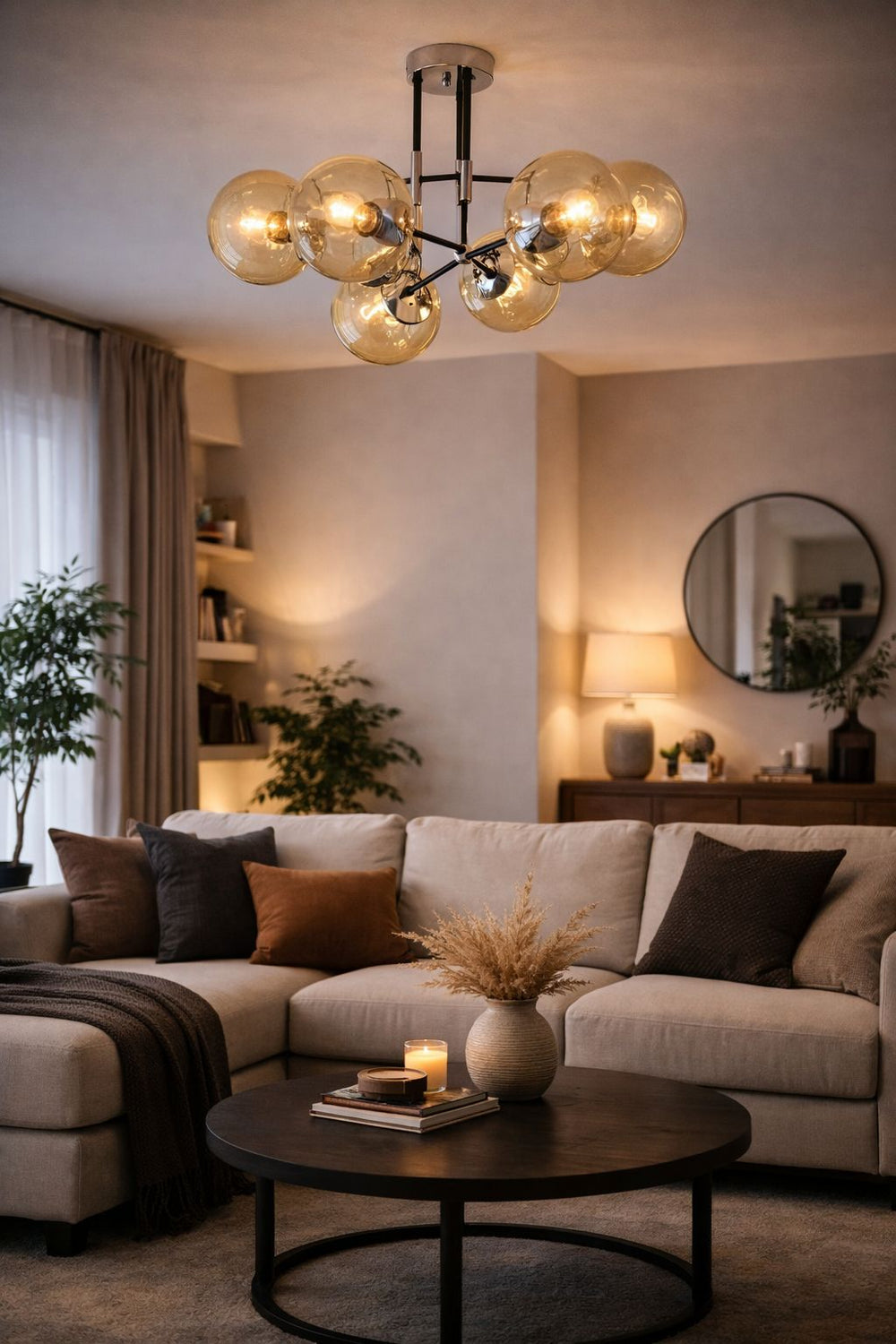 Plafonieara HubRom, MARAL 3548-06-CH 70x35 cm 6xE27-60W Negru / Crom