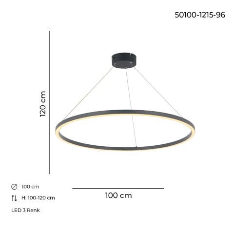 Lustra Led HubRom, MERA Antracit 50100-1215-96 100x100xHmax100-120 cm Lumina Calda,Rece,Neutra