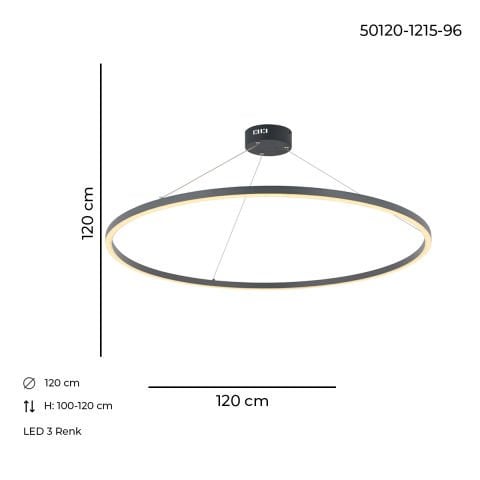 Lustra Led HubRom, MERA Antracit 50120-1215-96 120x120xHmax100-120 cm Lumina Calda,Rece,Neutra