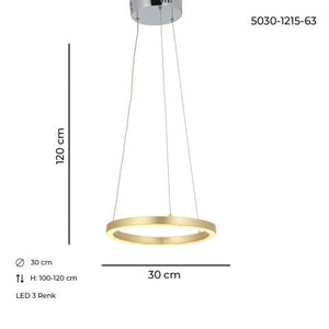 Lustra Led HubRom, MERA Auriu 5030-1215-63 30x30xHmax100-120 cm Lumina Calda,Rece,Neutra