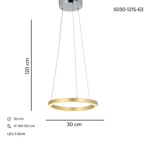 Lustra Led HubRom, MERA Auriu 5030-1215-63 30x30xHmax100-120 cm Lumina Calda,Rece,Neutra