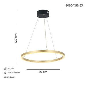 Lustra Led HubRom, MERA Auriu 5050-1215-63 50x50xHmax100-120 cm Lumina Calda,Rece,Neutra