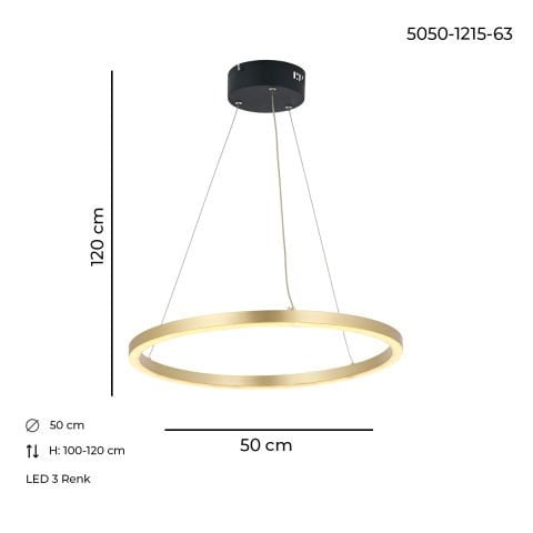 Lustra Led HubRom, MERA Auriu 5050-1215-63 50x50xHmax100-120 cm Lumina Calda,Rece,Neutra